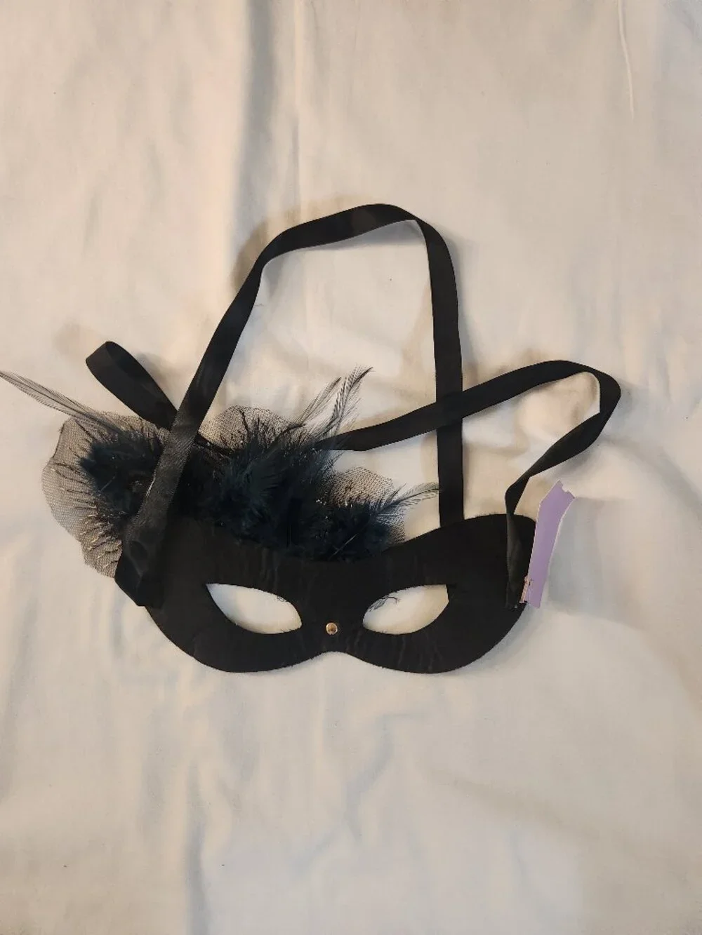 Women's Masquerade Mask Black Fancy Sequin Faux Peacock Feather